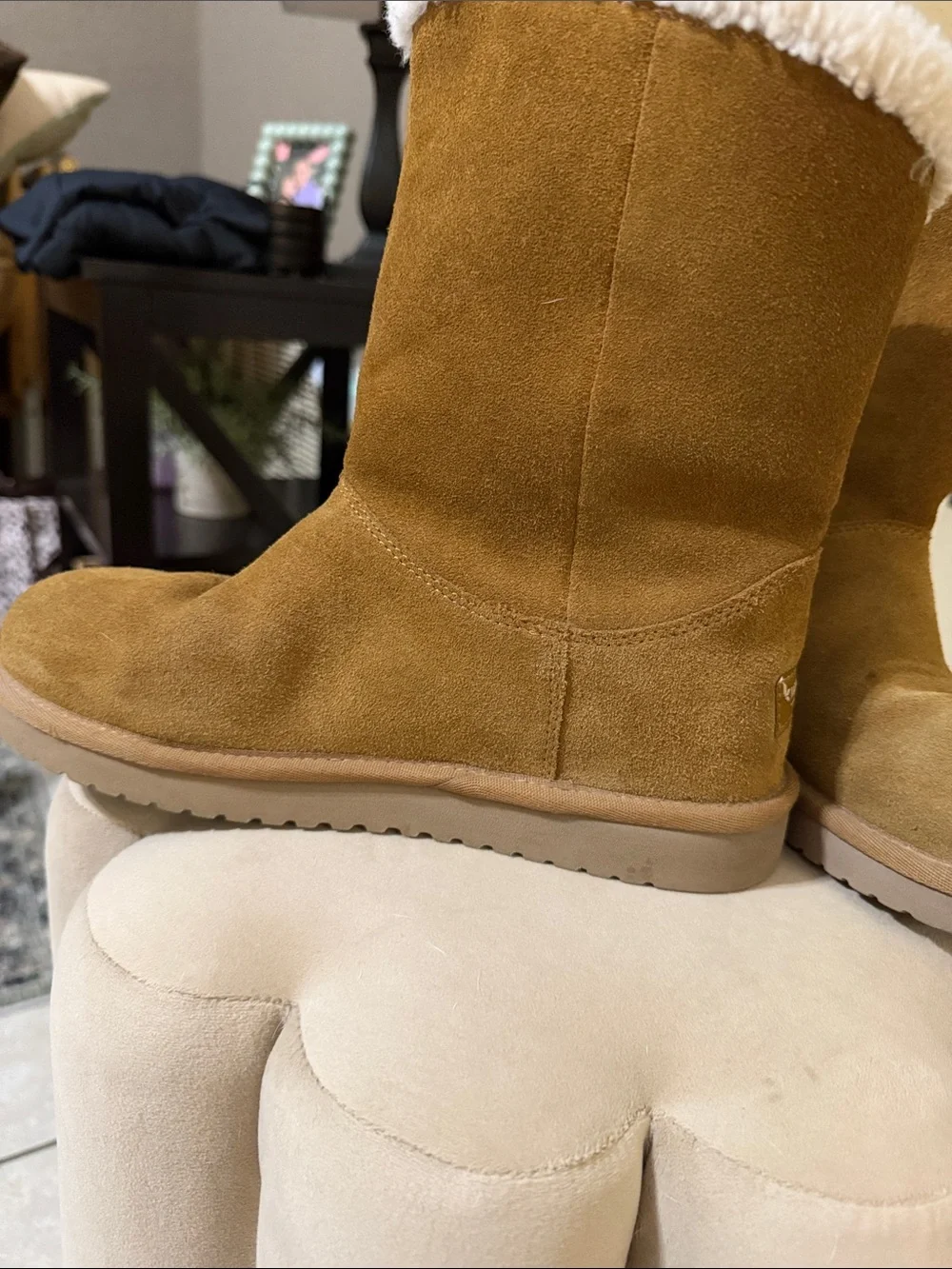 Koolaburra Chestnut Brown Suede Shearling-Lined Winter Boots